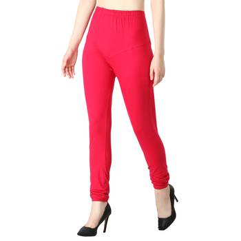 Women Pink Solid Churidar Leggings 3