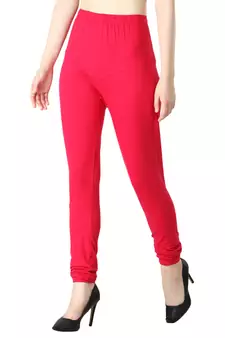 Women Pink Solid Churidar Leggings