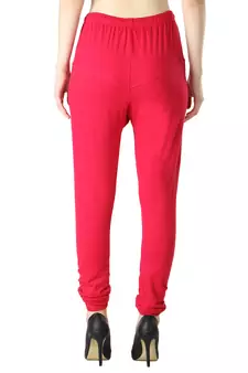 Women Pink Solid Churidar Leggings