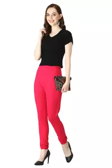 Women Pink Solid Churidar Leggings