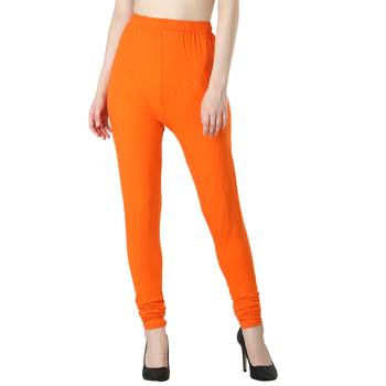 Women Orange Solid Churidar Leggings 1