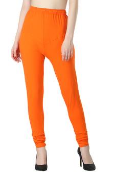 Women Orange Solid Churidar Leggings