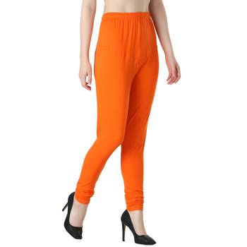 Women Orange Solid Churidar Leggings 2