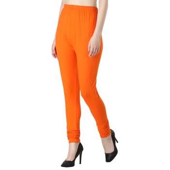 Women Orange Solid Churidar Leggings 3
