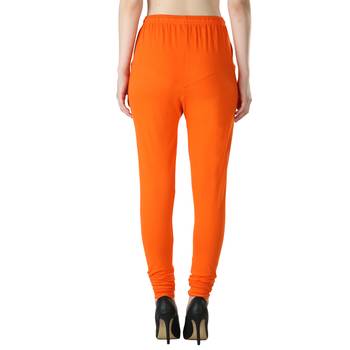 Women Orange Solid Churidar Leggings 4