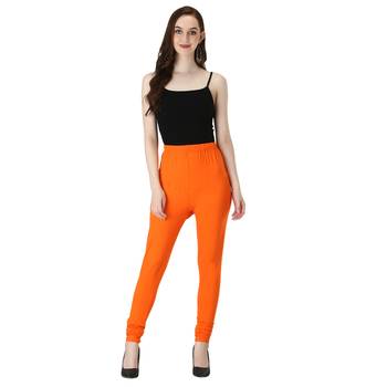 Women Orange Solid Churidar Leggings 5