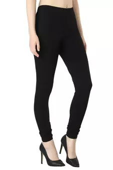 Women Black Solid Casual Churidar Leggings