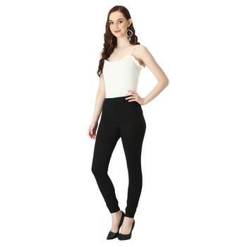 Women Black Solid Casual Churidar Leggings 5