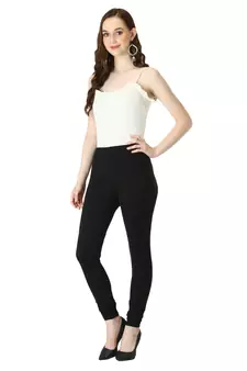 Women Black Solid Casual Churidar Leggings