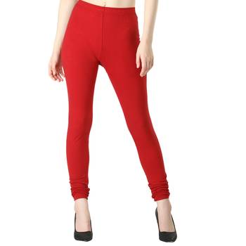 Women Red Solid Casual Churidar Leggings 1