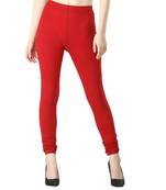 Women Red Solid Casual Churidar Leggings