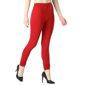 Women Red Solid Casual Churidar Leggings 2