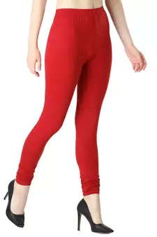 Women Red Solid Casual Churidar Leggings