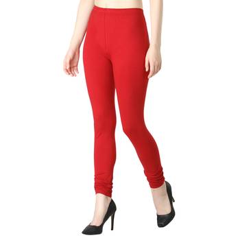 Women Red Solid Casual Churidar Leggings 3