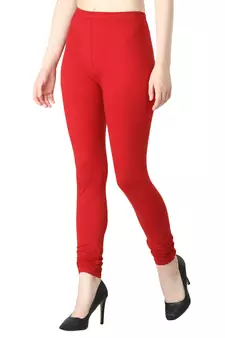 Women Red Solid Casual Churidar Leggings