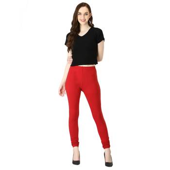 Women Red Solid Casual Churidar Leggings 5