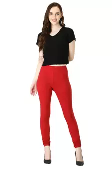 Women Red Solid Casual Churidar Leggings