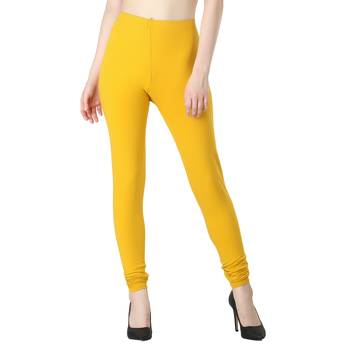Women Yellow Solid Casual Churidar Leggings 1