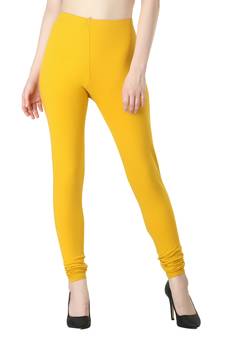 Women Yellow Solid Casual Churidar Leggings
