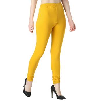 Women Yellow Solid Casual Churidar Leggings 2