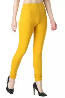 Women Yellow Solid Casual Churidar Leggings