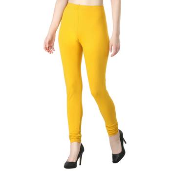 Women Yellow Solid Casual Churidar Leggings 3