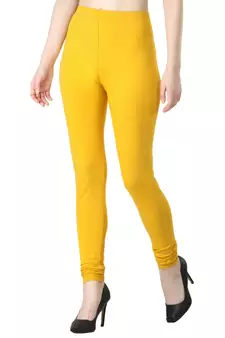 Women Yellow Solid Casual Churidar Leggings