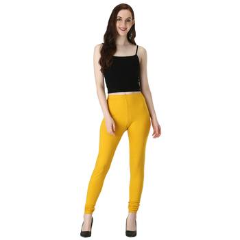 Women Yellow Solid Casual Churidar Leggings 5
