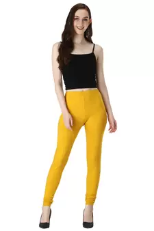 Women Yellow Solid Casual Churidar Leggings