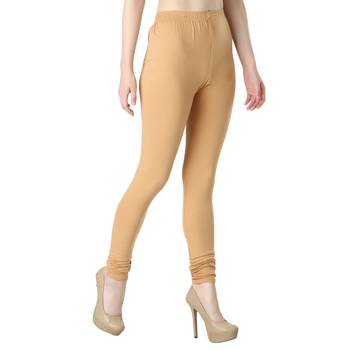 Women Cream Solid Casual Churidar Leggings 2