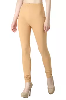 Women Cream Solid Casual Churidar Leggings