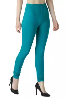 Women Turquoise Solid Casual Churidar Leggings