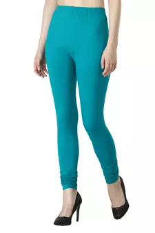 Women Turquoise Solid Casual Churidar Leggings