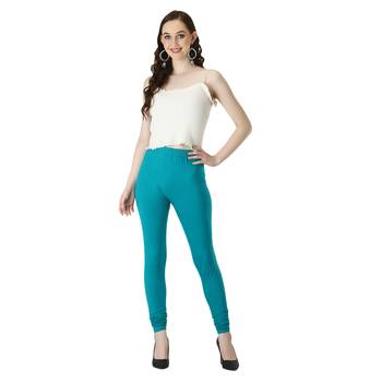 Women Turquoise Solid Casual Churidar Leggings 5