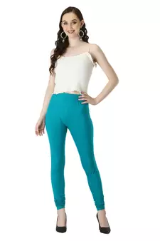 Women Turquoise Solid Casual Churidar Leggings