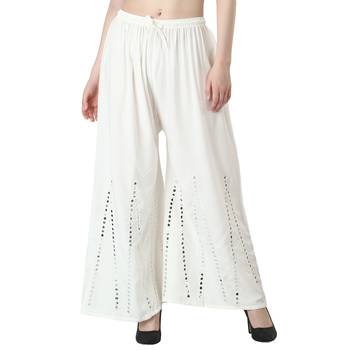 Women White Solid Stone Work Chicken Plazzo/Plazo 1