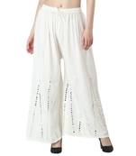 Women White Solid Stone Work Chicken Plazzo/Plazo