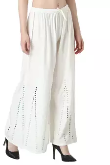 Women White Solid Stone Work Chicken Plazzo/Plazo