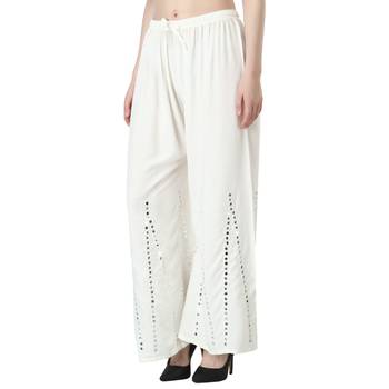 Women White Solid Stone Work Chicken Plazzo/Plazo 3