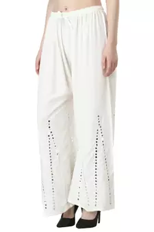 Women White Solid Stone Work Chicken Plazzo/Plazo