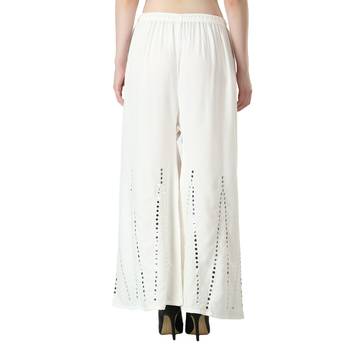 Women White Solid Stone Work Chicken Plazzo/Plazo 4