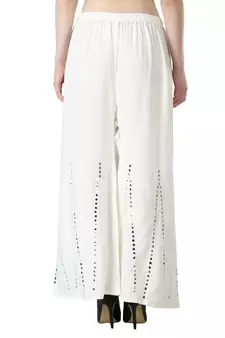 Women White Solid Stone Work Chicken Plazzo/Plazo