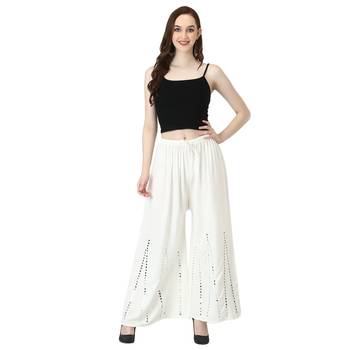 Women White Solid Stone Work Chicken Plazzo/Plazo 5
