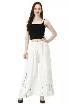 Women White Solid Stone Work Chicken Plazzo/Plazo