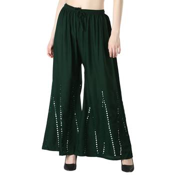 Women Dark Green Solid Stone Work Chicken Plazzo/Plazo 1