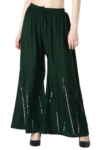 Women Dark Green Solid Stone Work Chicken Plazzo/Plazo