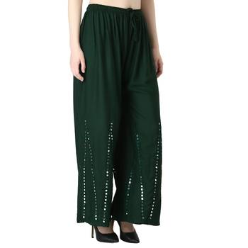 Women Dark Green Solid Stone Work Chicken Plazzo/Plazo 2