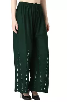Women Dark Green Solid Stone Work Chicken Plazzo/Plazo