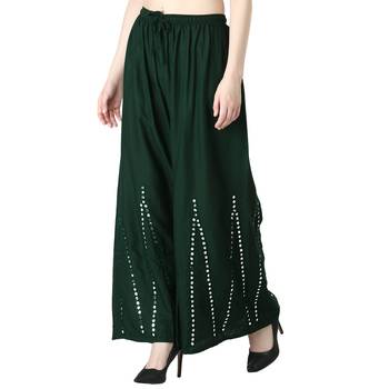 Women Dark Green Solid Stone Work Chicken Plazzo/Plazo 3