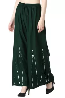 Women Dark Green Solid Stone Work Chicken Plazzo/Plazo